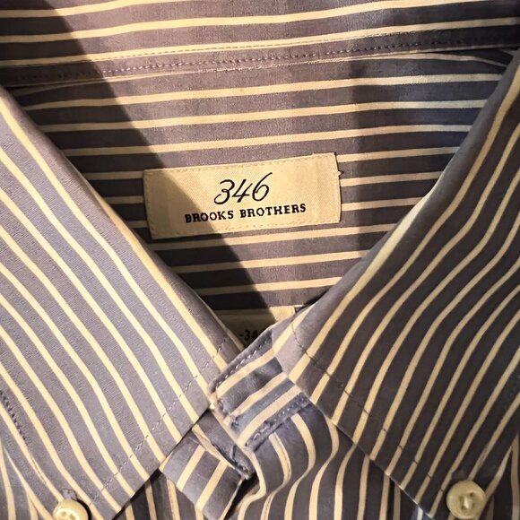 Brooks Brothers 346 Mens Blue & White Striped Button-Down Dress Shirt 16.5 34/35 - Picture 2 of 7